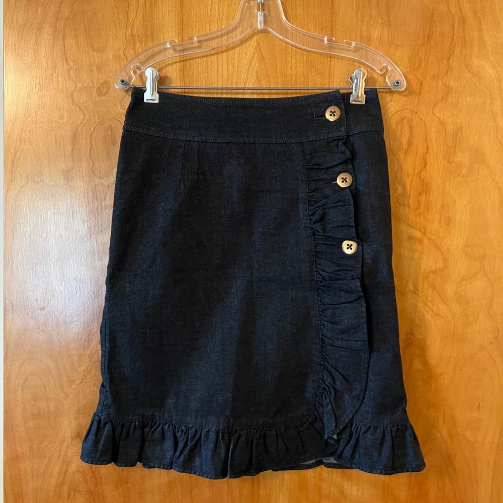Leifsdottir Anthropologie Cotton Stretch Button Accent Ruffle Denim Skirt Size 2